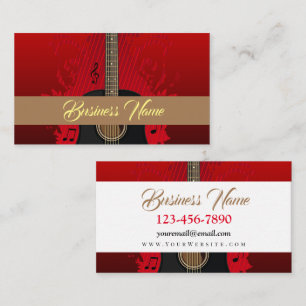 Black Red Gradient Guitar Music Notes Modern Business Card