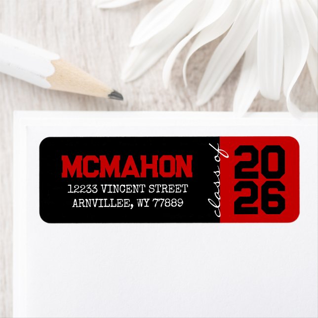 Black & Red Graduation Return Address Labels (Matching Envelopes, Return Address Labels & Envelope Seals)
