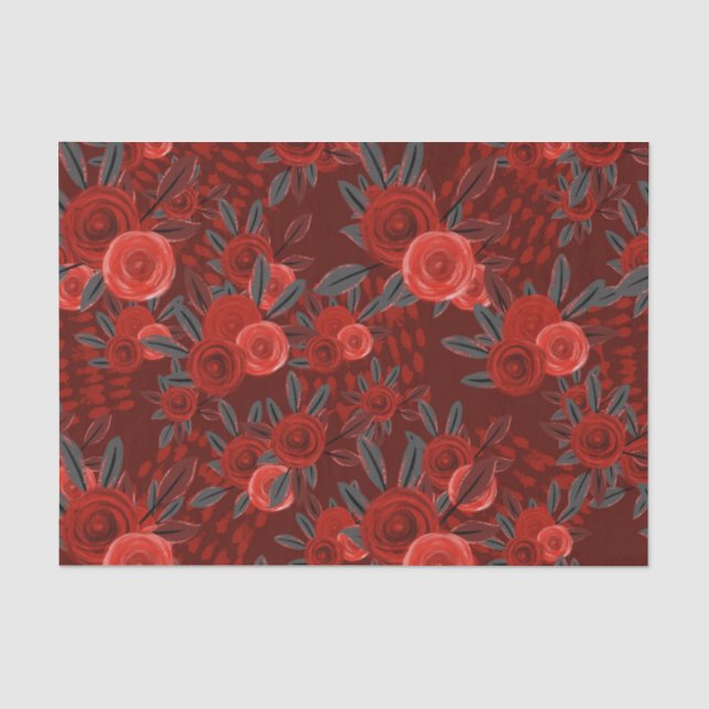 BLACK RED GRAY HALLOWEEN FLOWERS TISSUE PAPER (Front)