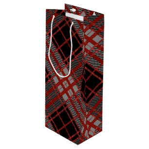 BLACK RED GRAY HALLOWEEN PLAID PATTERN WINE GIFT BAG
