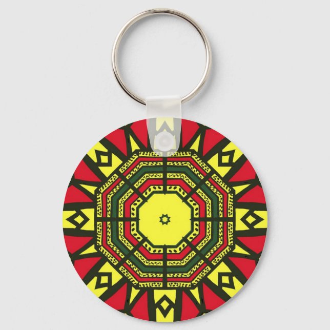 Black, Red, Green and Yellow Geometric design Key Ring (Front)