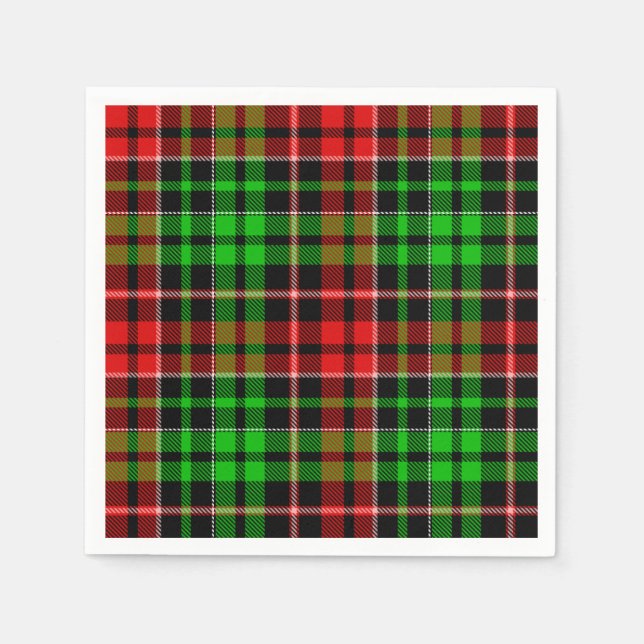 Black Red Green Plaid Tartan Design  Napkin (Front)
