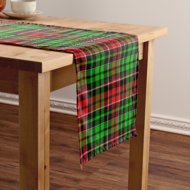 Black Red Green Plaid Tartan Design  Short Table Runner (In Situ)