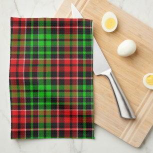 Black Red Green Plaid Tartan Design Tea Towel