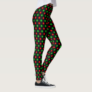 Black Red Green Polka Dots Design Leggings