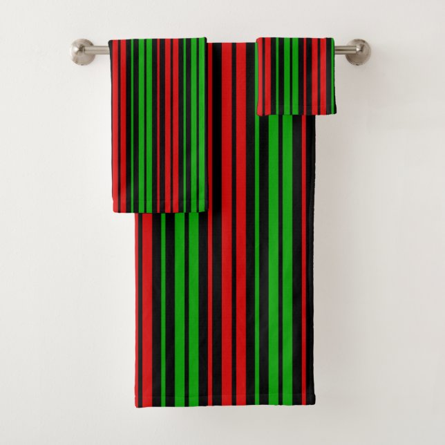 Black Red Green Stripes Pattern   Bath Towel Set (Insitu)