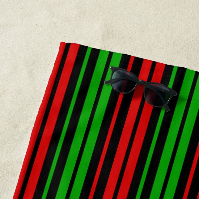 Black Red Green Stripes Pattern   Beach Towel (In Situ)