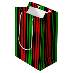 Black Red Green Stripes Pattern Medium Gift Bag