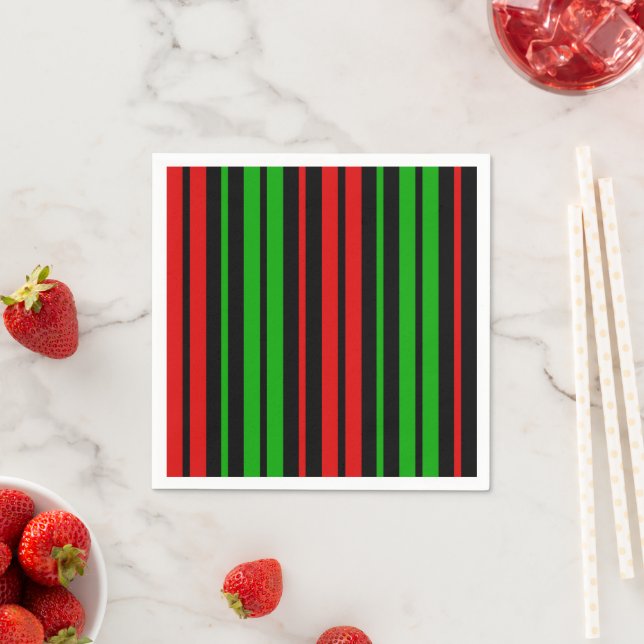 Black Red Green Stripes Pattern   Napkin (Insitu)