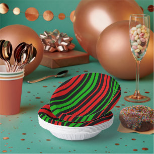 Black Red Green Stripes Pattern Paper Plate