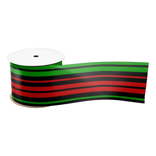 Black Red Green Stripes Pattern   Satin Ribbon (Spool)