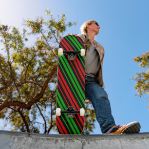 Black Red Green Stripes Pattern   Skateboard