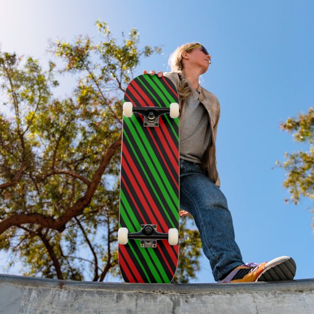Black Red Green Stripes Pattern   Skateboard (Outdoor 1)