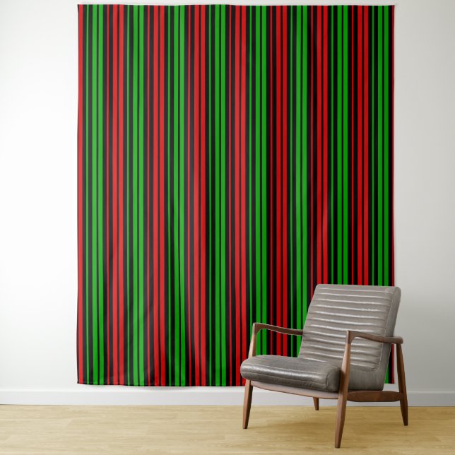 Black Red Green Stripes Pattern   Tapestry (In Situ)