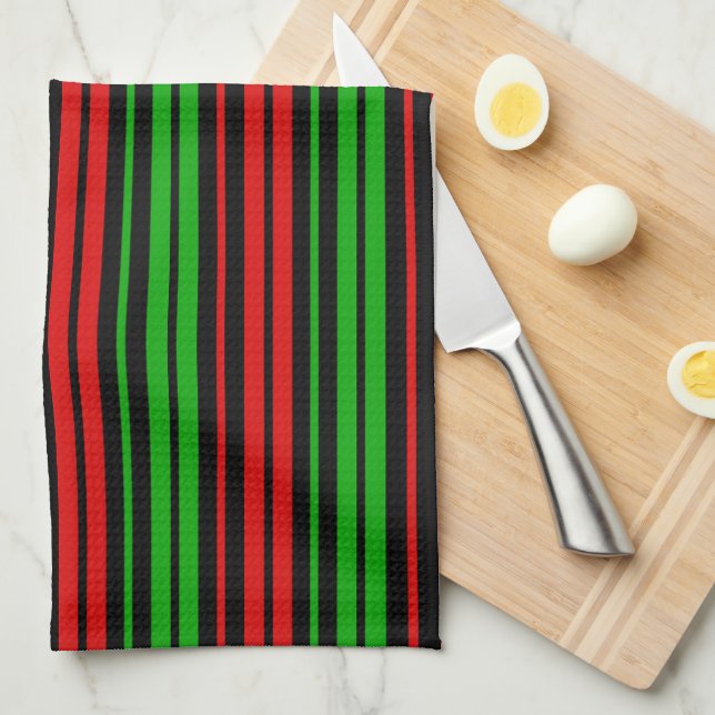 Black Red Green Stripes Pattern   Tea Towel (Quarter Fold)