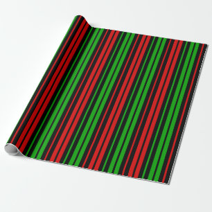 Black Red Green Stripes Pattern   Wrapping Paper