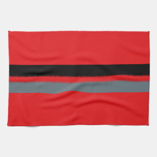 Black Red Grey Grey Stripes Tea Towel