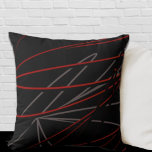 Black Red & Grey Modern Elegant Abstract Cushion<br><div class="desc">Modern throw pillow features an elegant abstract linear composition in black and red with grey accents. An elegant abstract design with an organic linear patttern features red and grey accents on a black background. The artistic design on the front is a layered composition to offer depth and perspective with the...</div>