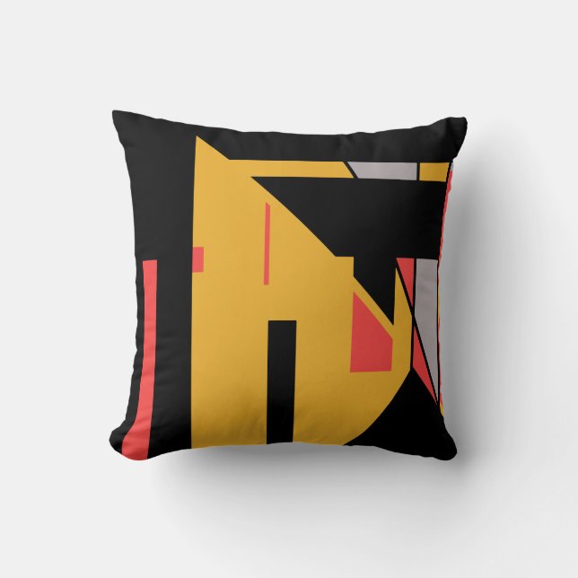 Black Red Grey on Gold Southwest Look Abstract Cushion (Front)