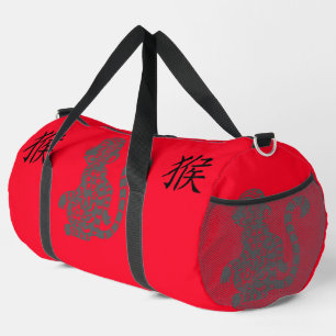 Black, Red, Grey, Year of Monkey Chinese Zodiac Duffle Bag