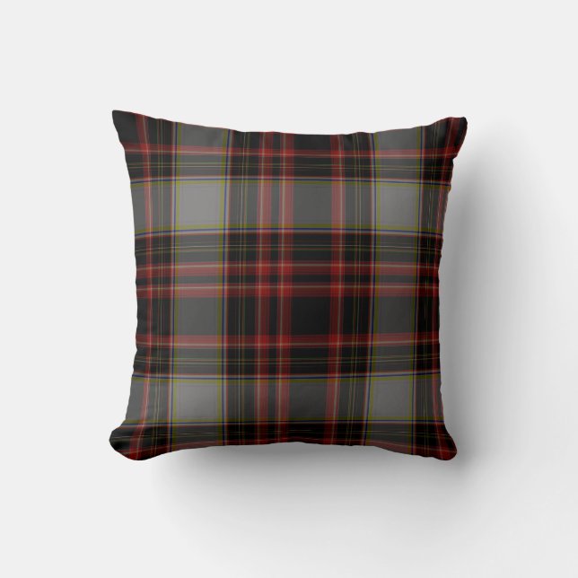 Black Red Grey Yellow Gold Tartan Plaid Cushion (Front)