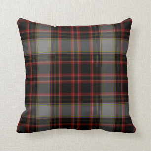 Black Red Grey Yellow Gold Tartan Plaid Cushion