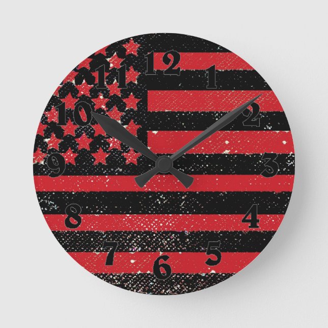 Black red grunge American flag clock (Front)