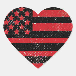 Black red grunge American flag Heart Sticker