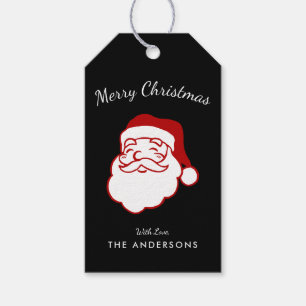 Black & Red Hand Drawn Santa Claus Head Gift Tags
