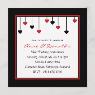 Black & Red Heart Anniversary Party Invitation