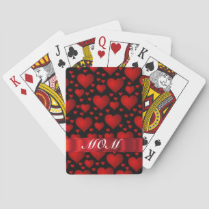 Black Red heart mum text Playing Cards
