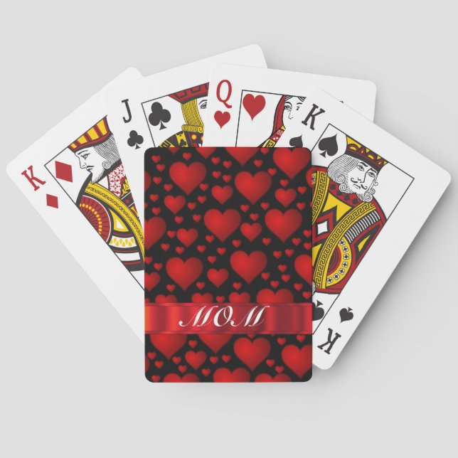 Black Red heart mum text Playing Cards (Back)