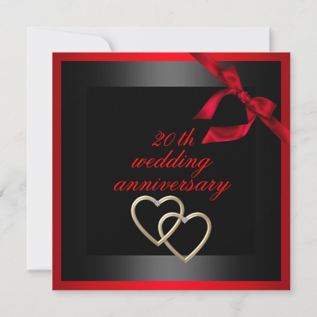 Black & Red Heart wedding anniversary Invite (Front)