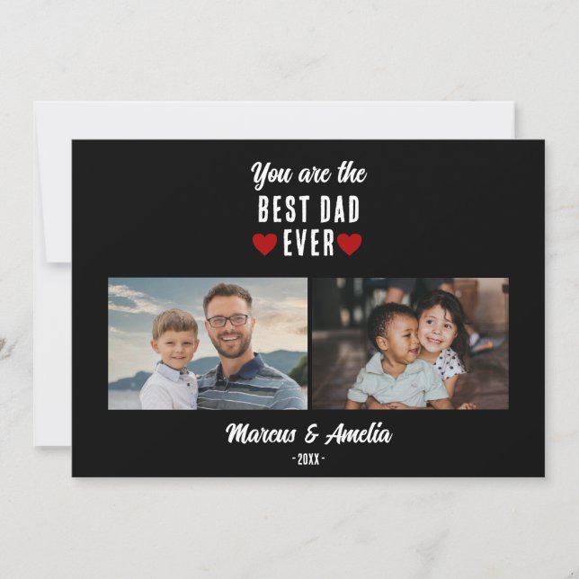 Black Red Hearts Happy Father's Day 2 Photos  Holiday Card (Front)