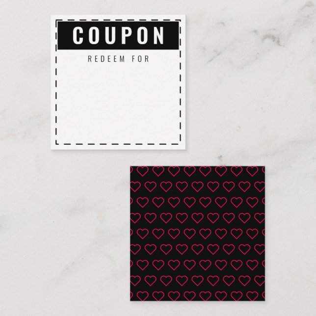 Black & Red Hearts Pattern Modern Blank Coupons Card (Front/Back)