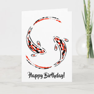 Black & Red Japanese Koi Fish Artistic Birthday Card