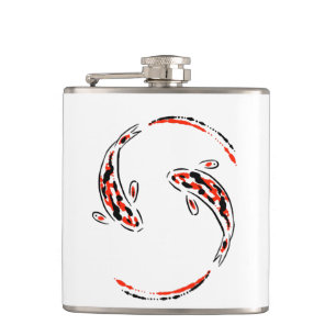 Black & Red Japanese Koi Fish Artistic Hip Flask
