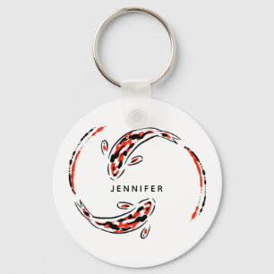Black & Red Japanese Koi Fish Artistic Key Ring