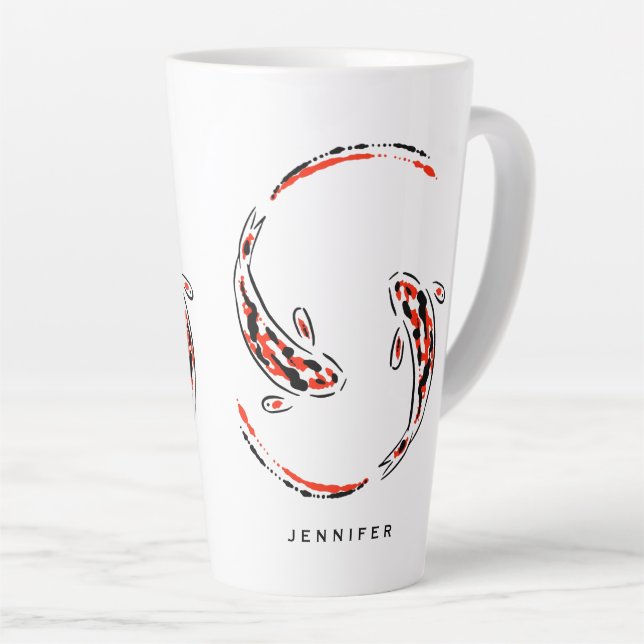 Black & Red Japanese Koi Fish Artistic Latte Mug (Right Angle)