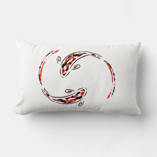 Black & Red Japanese Koi Fish Artistic Lumbar Cushion (Front)