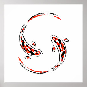 Black & Red Japanese Koi Fish Artistic Poster