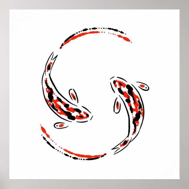Black & Red Japanese Koi Fish Artistic Poster (Front)