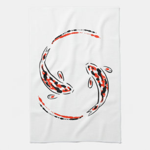 Black & Red Japanese Koi Fish Artistic Tea Towel