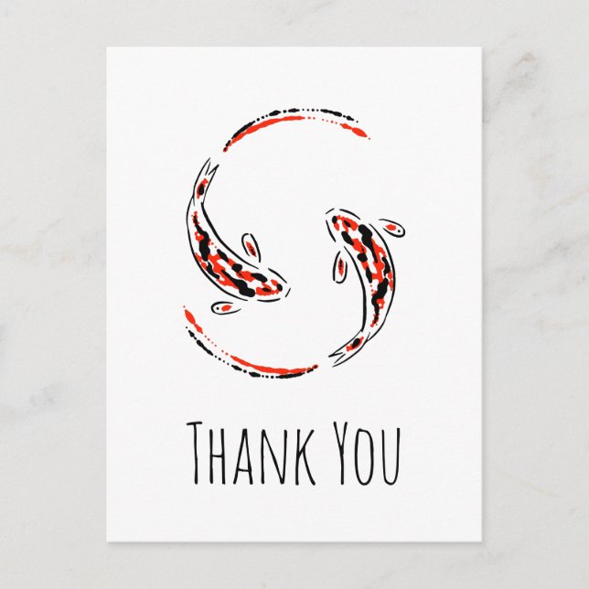 Black & Red Japanese Koi Fish Artistic Thank You Postcard (Front)