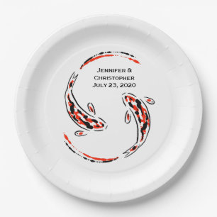 Black & Red Japanese Koi Fish Artistic Wedding Paper Plate