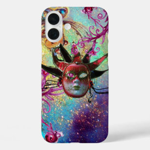 BLACK RED JESTER MASK Masquerade Party Green Blue iPhone 16 Plus Case