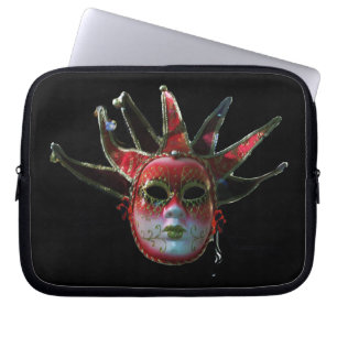 BLACK  RED JESTER MASK ,Masquerade Party Laptop Sleeve