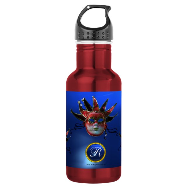 BLACK  RED JESTER MASK ,Masquerade Party Monogram 532 Ml Water Bottle (Front)