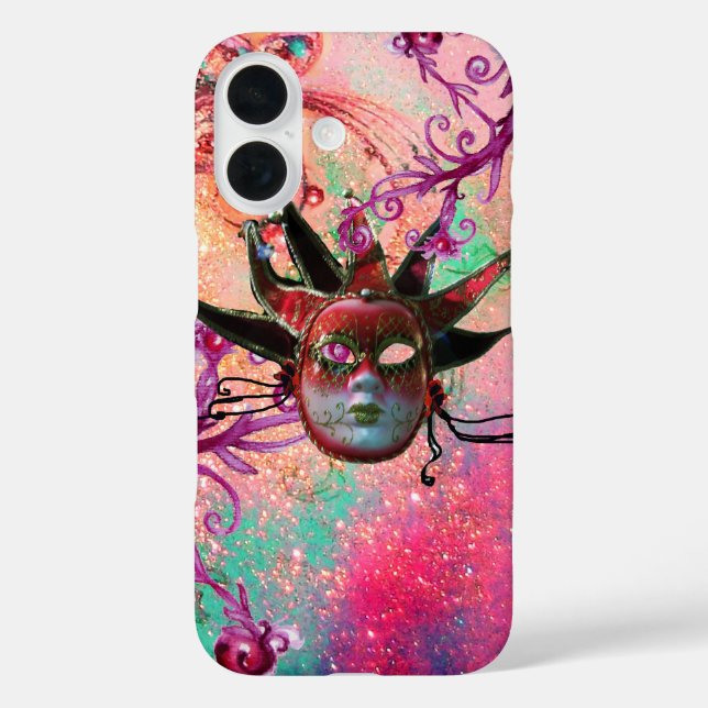 BLACK RED JESTER MASK Masquerade Pink Green Case-Mate iPhone Case (Back)