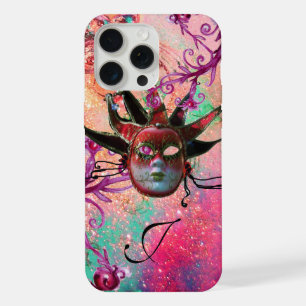 BLACK RED JESTER MASK Masquerade Pink Monogram iPhone 15 Pro Max Case